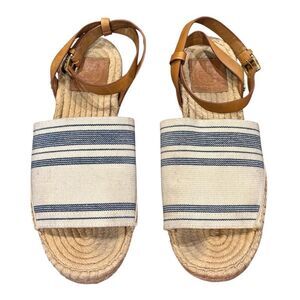 Tory Burch Awning Stripe Canvas Espadrille Sandal Size 7